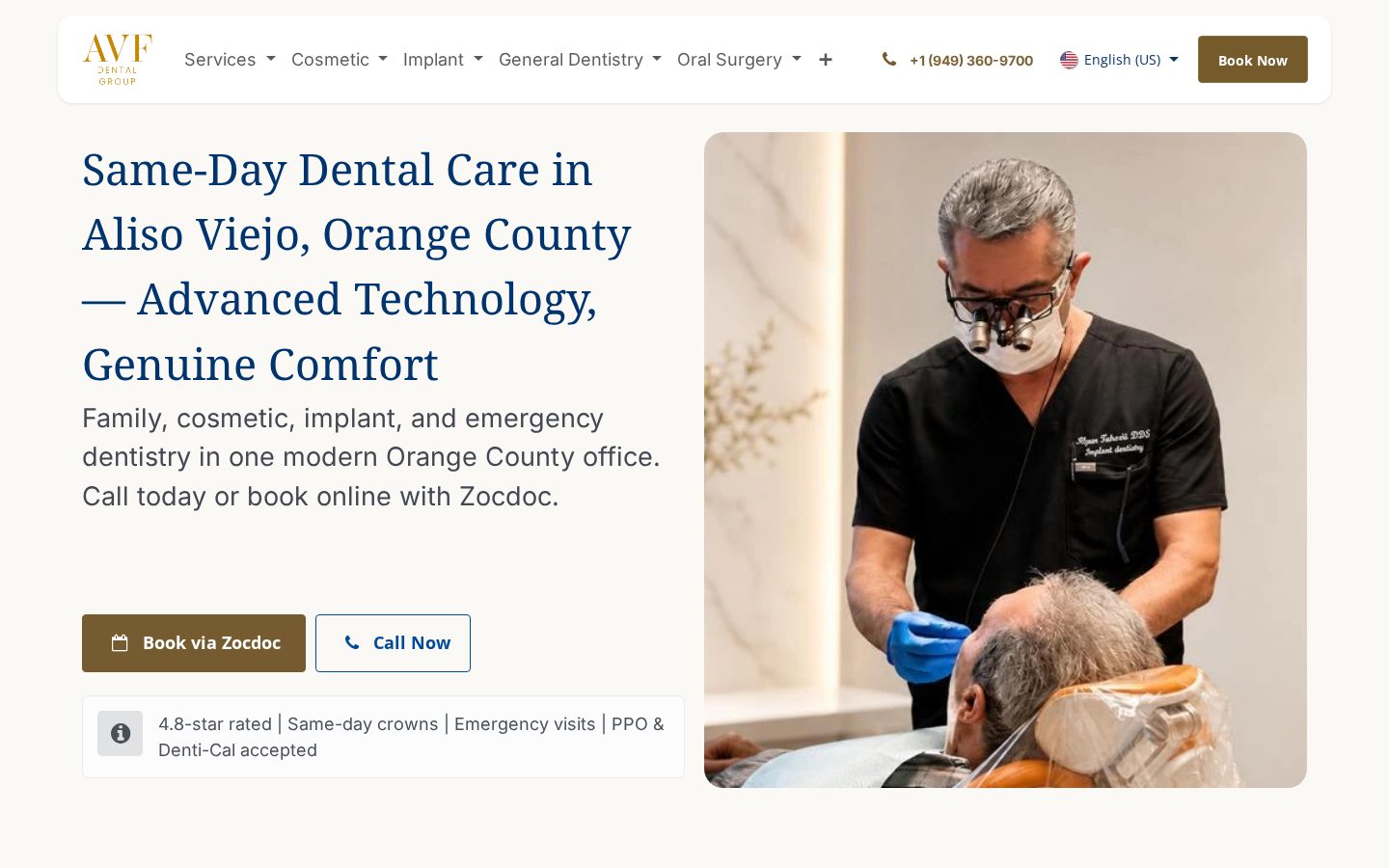 AVF Dental Group live interface screenshot